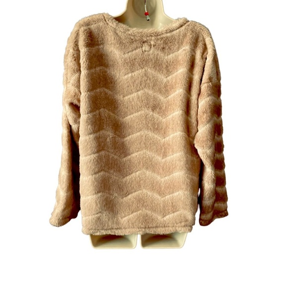Dylan Chevron Faux Fur Long Sleeve Sweater Women's Size S Brown Tan Cozy - Picture 3 of 11